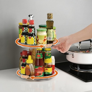 Transparent Double-Tier Standing Type PS Material Home Cosmetics & <b>Kitchen</b> <b>Rack</b> Rotating Storage Tray & Seasoning <b>Rack</b> - Product Image 5