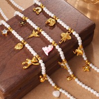 Nuevo conjunto de joyería multielementos, collar y pulsera con cuentas de perlas, joyería apilable a la moda para mujeres.