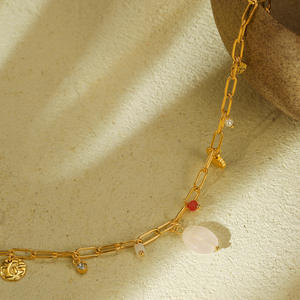 Mode réglable dames 18k pierre naturelle perlée collier de perles chaîne lien collier pour les femmes - Product Image 5