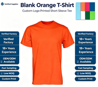 T-shirt orange uni personnalisé avec logo imprimé, manches courtes, mélange de coton, tee-shirt décontracté, fabrication OEM ODM, vente en gros