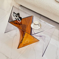 Table d'appoint moderne en acrylique irrégulier, table d'appoint géométrique orange pour salon, chambre à coucher, table d'appoint