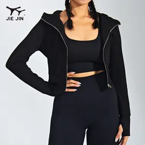 JIEJIN Latest Design Sport Active Wear Essentials Windbreaker Zip Up Quick Dry Flared Running Yoga Tracksuit Jacket For Woman