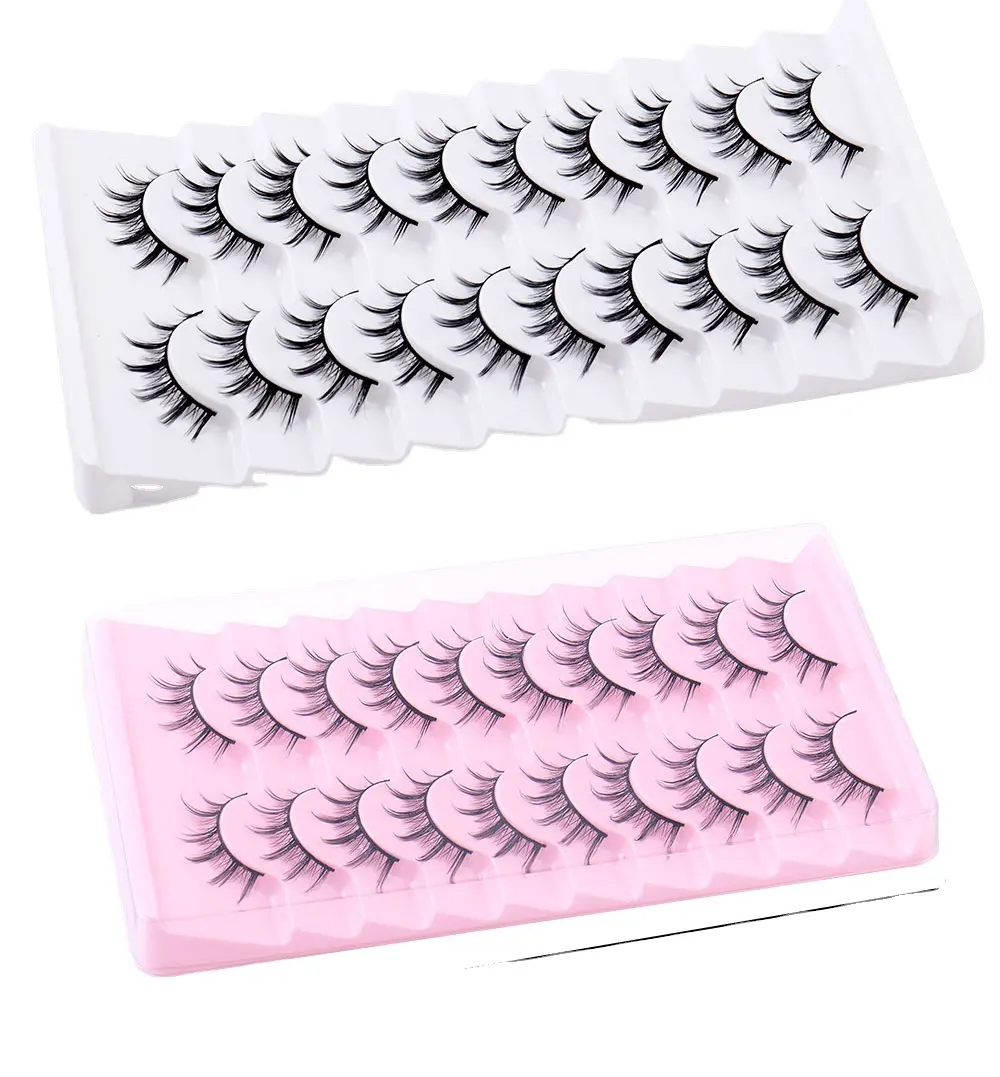 Wholesale comic eye false eyelashes, daily makeup magnifies the eyes natural 2 styles 10 pairs lashes and pink or white tray