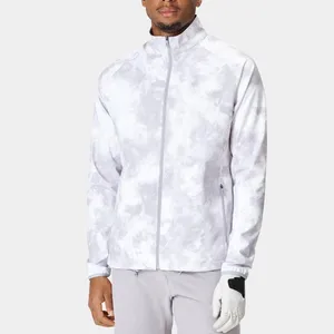 เสื้อกันลมพิมพ์ลายโพลีเอสเตอร์เต็มรูปแบบกันน้ำเสื้อกีฬาสำหรับผู้ชายเสื้อแจ็คเก็ตเล่นกอล์ฟกลางแจ้ง