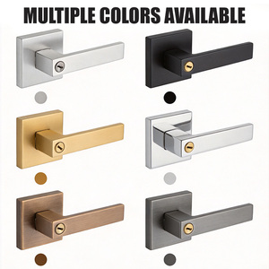 Tianyi Brushed Stainless Steel Door Handle Lever <b>Lock</b> Square Rosette <b>Keyed</b> Entry Modern Interior Bedroom Hardware Lockset - Product Image 3