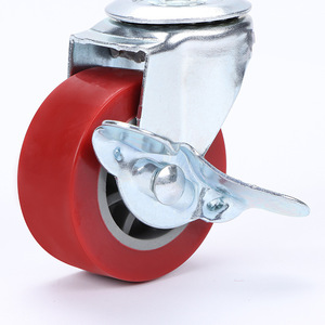 Wolverhampton 2-Inch Pu Caster With Screw Side Brake Swivel Wheel Red Trolley Wheel - Product Image 2
