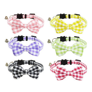 Pet Plaid Bow Tie <b>Collar</b> With Bell For Small Dogs All Seasons Cartoon Style - Product Image 1
