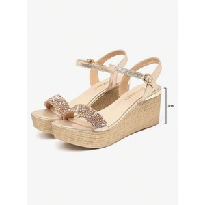 Sandali Casual da Donna da Spiaggia con Punta Aperta, Zeppa e Strass Scintillanti, Comodi con Soletta Morbida in PU - Product Image 2