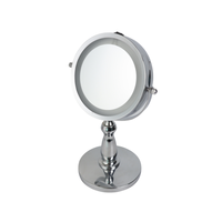Miroir cosmétique de mode en métal chromé rond avec grossissement, 6 pouces, sur pied, double face, avec éclairage LED