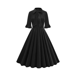 <span class=keywords><strong>Abito</strong></span> <span class=keywords><strong>Midi</strong></span> Elegante da Donna in <span class=keywords><strong>Velluto</strong></span> con Collo Alto, Stile Impero, Vestibilità Svasata, Tinta Unita, Maniche con Volant, Stile Vintage Retrò, per Autunno - Product Image 3