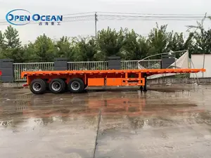 40 Ton Truck And Trailer 3 Axle 40ft 40 Ft Gooseneck Container Transport Flatbed Truck Trailers