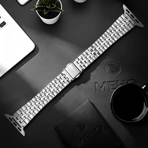 สายนาฬิกาไทเทเนียมสำหรับ Apple Watch แบบหัวเข็มขัดพับสองปุ่ม สีเงิน สายแบบเชื่อมต่อ ระบายอากาศได้ดี ยืดหยุ่น ใช้แทนสายเดิมได้ - Product Image 1