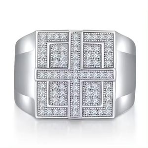 <b>Mens</b> 18K White Gold Plated 925 Sterling <b>Silver</b> <b>Ring</b> Cubic Zirconia Wedding Band Classic Engagement <b>Ring</b> Elegant Party Jewelry - Product Image 1