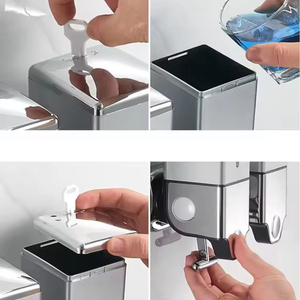 <span class=keywords><strong>Distributeur</strong></span> de <span class=keywords><strong>savon</strong></span> liquide carré en ABS écologique, type levier, double réservoir, design moderne, pour salle de bain, sans perçage, sans électricité - Product Image 4