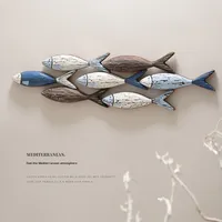 Décoration murale en bois suspendue en forme de poisson 3D créative méditerranéenne pour la maison et les restaurants, ornement suspendu fait à la main
