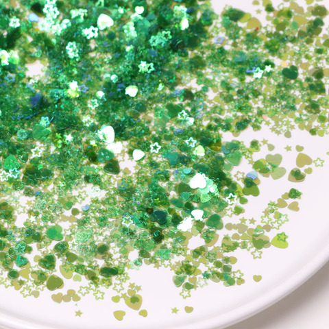 Kawaii Colorful Heart and Star Mixed Iridescent Glitter Valentines Day Sequins Resin Supplies Nail Art Slime Supplies