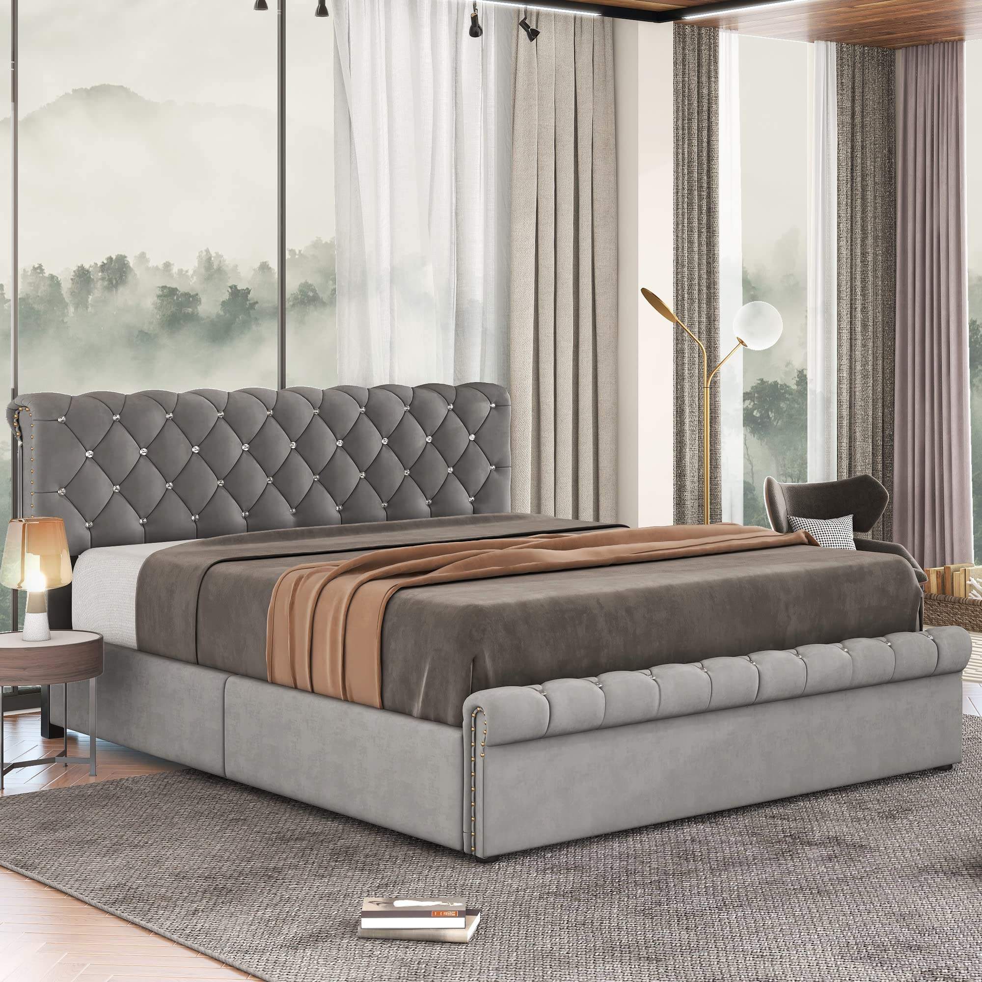 King Size Letto Tappezzato Classico Letto A Piazze Con Pannello