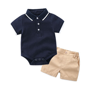 Nouveau bébé garçon vêtements ensemble enfants été Polo barboteuse court 2 pièces costume garçon vêtements ensembles - Product Image 3