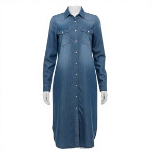 Vestido Camisero de Mezclilla para Mujer, Manga Larga, Largo Maxi, Cuello Camisero, Color Sólido, Estilo Casual, Tela de Algodón Transpirable - Product Image 2
