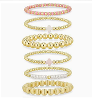 Ensemble de bracelets à perles CCBGold, cadeau de Noël pour filles, plaqué or, turquoise, croix, perles rondes, bracelet extensible en perles