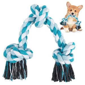 Artículos azules para mascotas, juguetes para masticar para mascotas, cuerda de Limpieza de dientes resistente a mordeduras, cuerda de algodón trenzada de doble nudo, juguetes para masticar perros - Product Image 1