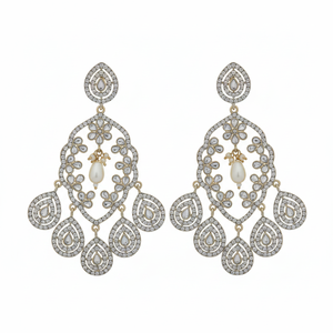 Beautiful Gold Plated <b>Stud</b> <b>Earrings</b> with Austrian Stone Dangler <b>Fine</b> Jewelry for Wedding, Party, and Festive Looks - Product Image 2