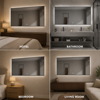 Miroir de salle de bain LED à cadre en alliage d'aluminium, miroir argenté sans cuivre de 5 mm, montage mural, IP44, commande tactile, miroir de vanité éclairé