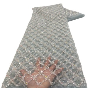 고품질 마름모꼴 격자무늬 스팽글 비즈 자수 레이스 원단 순색 레이스 테두리 웨딩 드레스용 - Product Image 3