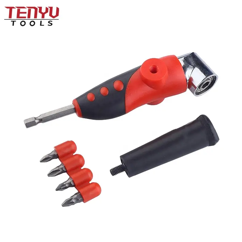 1/4 Inch 105 Degree Right Angle Drill Adapter Driver with Magnetic Bit Hex Bit Drive Attachment Set