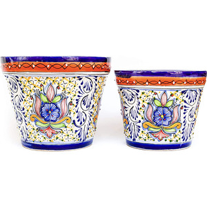 Talavera-Conjunto de plantas de alfarería mexicana de cobalto medio y pequeño, conjunto de <span class=keywords><strong>macetas</strong></span> suculentas - Product Image 1