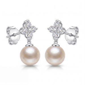 Elegantes Pendientes de Perlas con Carcasa de Plata S925, Joyería de Lujo con Halo de Circones para Mujer, Regalo de Boda, Aniversario - Product Image 1