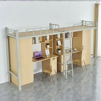 Lit superposé double en acier avec bureau en bois, armoire et échelle d'accès pour les dortoirs des écoles, des entreprises, des usines et des appartements.