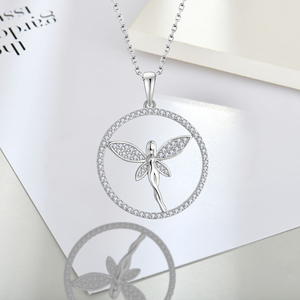 Fashionable Animals <strong>Mother</strong> <strong>Daughter</strong> Dragonfly Angel Statement Vintage Cubic Zirconia Pendant Necklace Silver 925 for Mom - Product Image 3