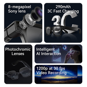 Smart Glasses 8M Pixels <b>Camera</b> 1200P Video Recording Music Calling <b>Real</b>-time Al Recognition Translation Touch Control - Product Image 6
