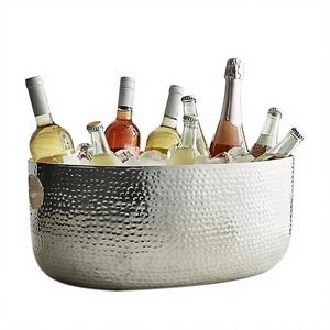 Enfriador de Vino Redondo Grande, Clásico, Ecológico, de Aluminio Metálico con Acabado Plateado Martillado, para Fiestas - Product Image 1