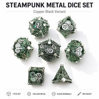 Ensemble de dés métalliques polyédriques creux 7 pièces, motif bulle, argenté vert nacré, pour D&D, Dungeons & Dragons, RPG, jeux de société, boîte cadeau