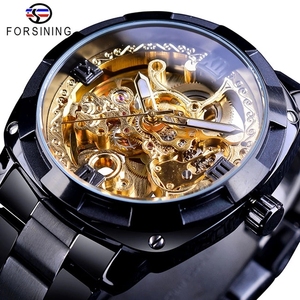 Forsining Watch Fashion <strong>Retro</strong> Men's Automatic Mechanical Watch Top Brand Luxury Full Golden Design Luminous Hands Skeleton <strong>Clock</strong> - Product Image 3