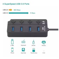 Hub USB 3.0 à 7 ports, séparateur avec interrupteur individuel, indicateur LED, adaptateur haute vitesse 5 Gbps pour ordinateur portable, PC, MacBook, ordinateur de bureau