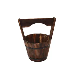 Dropshipping Wooden Bucket Barrel Planters Hanging Flower Pot Rustic Bucket Plant Pots Boxes Container for Patio Backyard Fence