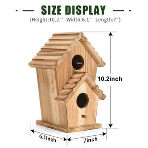 Maison d'oiseau en bois à 2 trous Chambre pour 2 familles d'oiseaux Bluebird Finch Cardinals Nichoir suspendu - Product Image 2