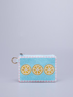 Porte-monnaie artisanal en perles de coton motif citron, design fruit d'été, fermeture éclair, doublure en lin, style vintage, sac à main souple et élégant de petite taille