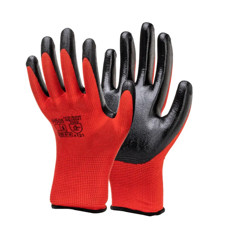 GLBZ006 nitril eldiven Polyester kabuk nitril kaplı bahçe inşaat endüstriyel iş güvenliği eldiveni iş için