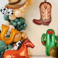Set de Globos de Mylar con Forma de Caballero Vaquero del Oeste, Botas, Sombrero y Caballo para Fiestas Temáticas
