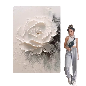 Art mural abstrait en <span class=keywords><strong>fleurs</strong></span> texturées en plastique 100% fait main, <span class=keywords><strong>acrylique</strong></span> <span class=keywords><strong>sur</strong></span> <span class=keywords><strong>toile</strong></span>, noir et blanc, 40x60cm, pour intérieur - Product Image 1
