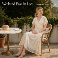 Robe midi en dentelle au crochet pour femme, personnalisée OEM ODM, à manches courtes volantées, col en V, taille empire, coupe trapèze, pour l'été, vente en gros