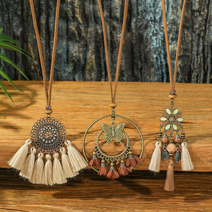 Collier bohème à pampilles, pendentif fleur en alliage, bijoux de fête pour femme, longue chaîne, accessoire de mode style bohème - Product Image 2