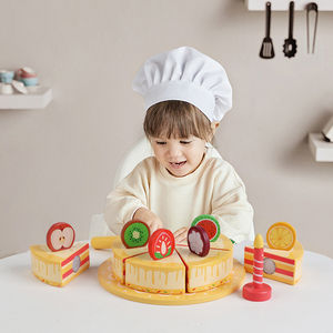 Ensemble <span class=keywords><strong>de</strong></span> jeu <span class=keywords><strong>de</strong></span> cuisine Montessori créatif, jouet sûr en bois pour couper les fruits et les gâteaux, jeu éducatif <span class=keywords><strong>de</strong></span> simulation pour enfants - Product Image 2