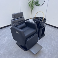 Lit de lavage de cheveux multifonctionnel en cuir de luxe moderne avec bain de pieds intégré sans évier, idéal pour salon de coiffure commercial et salon.