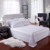 Ensemble de draps de lit en coton blanc 100% coton de haute qualité Hotel 240TC ensemble de draps de luxe 3cm housse de couette à rayures taie d'oreiller ensemble de literie