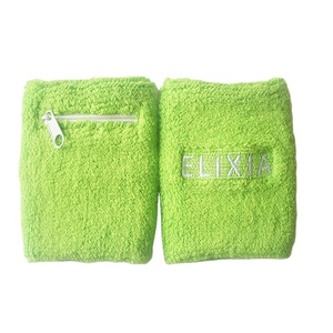 Promotional Custom Logo Green Sports Cotton Wrist Sweatband with Zipper Pocket
